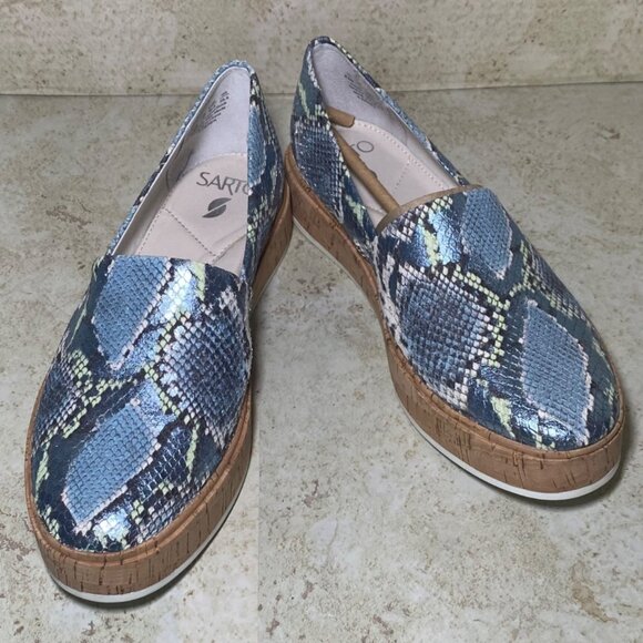 Franco Sarto Womens Snake Print Slip-On Platform Loafers Size 8.5 With Cork Sole - Picture 1 of 11